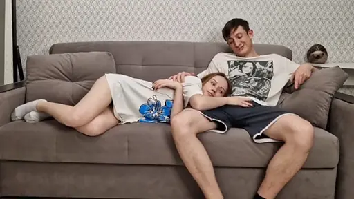Brother and sister incest on couch