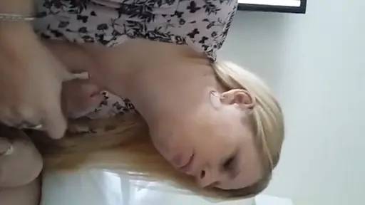 Blonde milf gives shitty bj and handjob