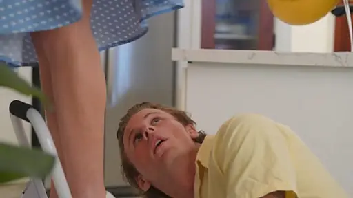 Mom needs her son to help her hold a stepladder