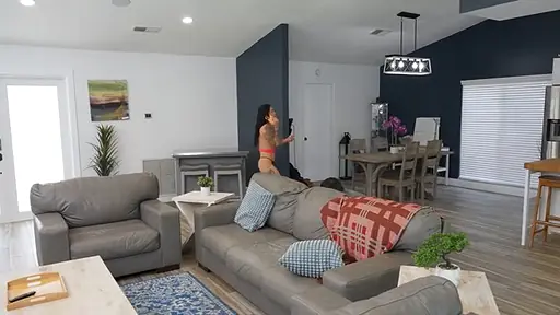 Daughter walks in living room completely naked