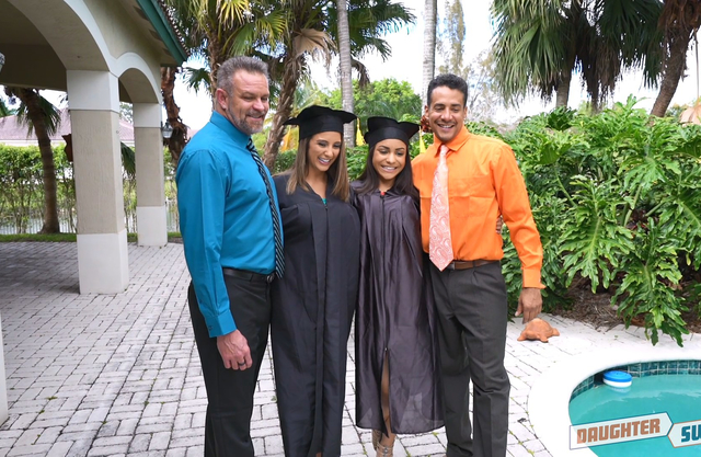 Dads congratulate daughters on finishing college through incest