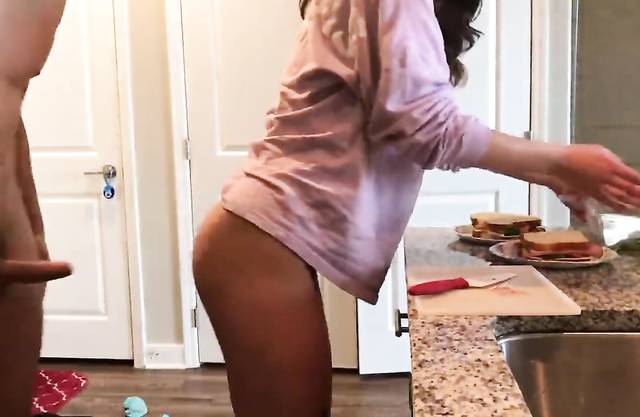 Real hot sister fucked while making sandwiches – porn