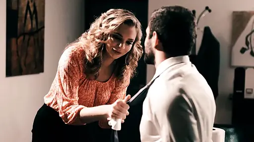 Clueless office bimbo eagerly fucking her lying coworker thinking he runs everything
