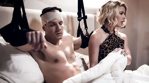 Injured son finally letting his caring stepmom stroke him off under covers