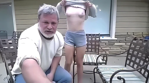 Perv Daddy Makes His Bratty Lil Princess Flash Her Tiny Perky Titties For His Buddy Outside