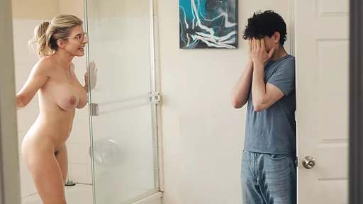 Mommy’s towel trick! Lured her son into the bathroom  just to flash her massive tits, just lust