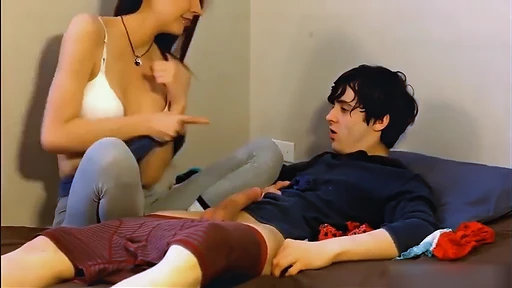 Slutty sis teases bro's cock then deepthroats until he covers her face in cum