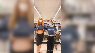 Shy Mom & Bratty Daughter Dare Each Other To  Flashing Their Tits in a Crowded Mall