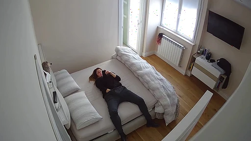 Son sets up a spy cam and catches mom masturbating hard with her hand in her pants