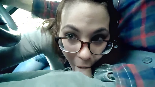 Road to college gets way more fun when daughter deepthroats your cock while you drive
